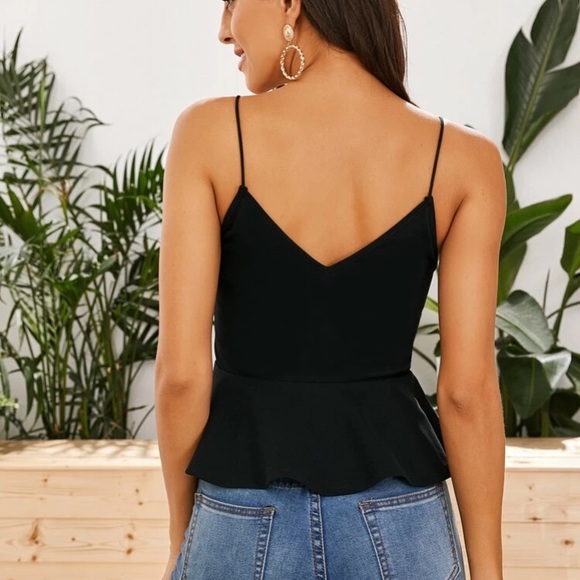 Polka Mesh Insert Peplum Cami Top Sleeveless - Picture 3 of 6